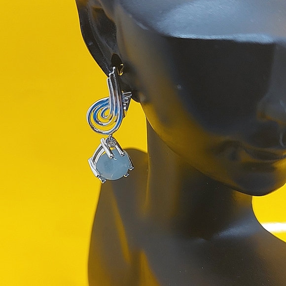 Natural Aquamarine 7mm 14K White Gold on 925 Sterling Silver Earrings - Picture 2 of 6